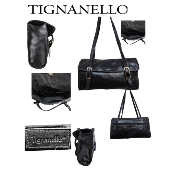 TIGNANELLO BLACK SOFT SUPPLE LEATHER SATCHEL TOTE BAG - Picture 10 of 11